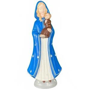 19” TALL Vintage Religious Statue of Blonde Madonna & Child France Fleur de Lis